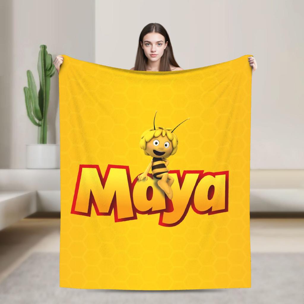 Maya The Bee With Flowers Cartoon Throw Blanket for Couch  Fuzzy Soft Plush Blanket 50x60 Inches Multiple Sizes Bedspreads