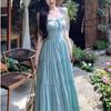 Large size women's clothing summer mint green high-end suspender dress fat mm thin vacation French coffee break dress
