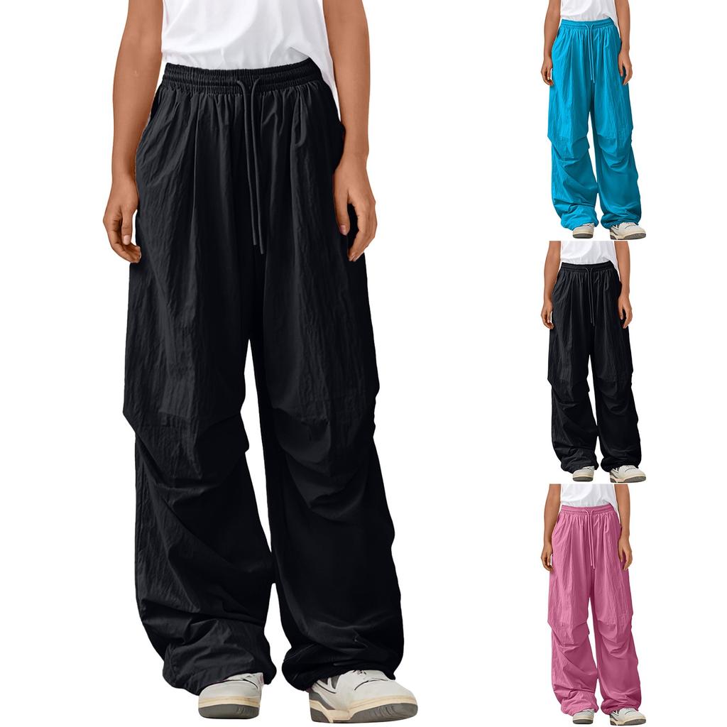 Women's Straight Leg High Waisted Drawstring With Pocket Solid Color Pants