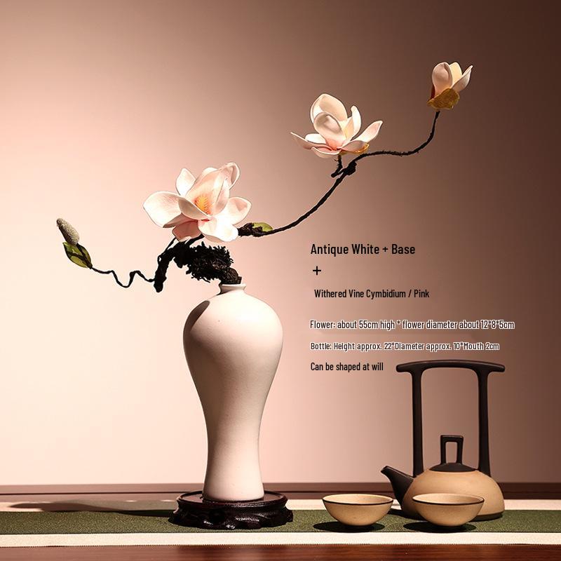 High-End Artificial Silk Magnolia Flower Arrangement - Classical, Elegant Dried Flower Set for Home Decor