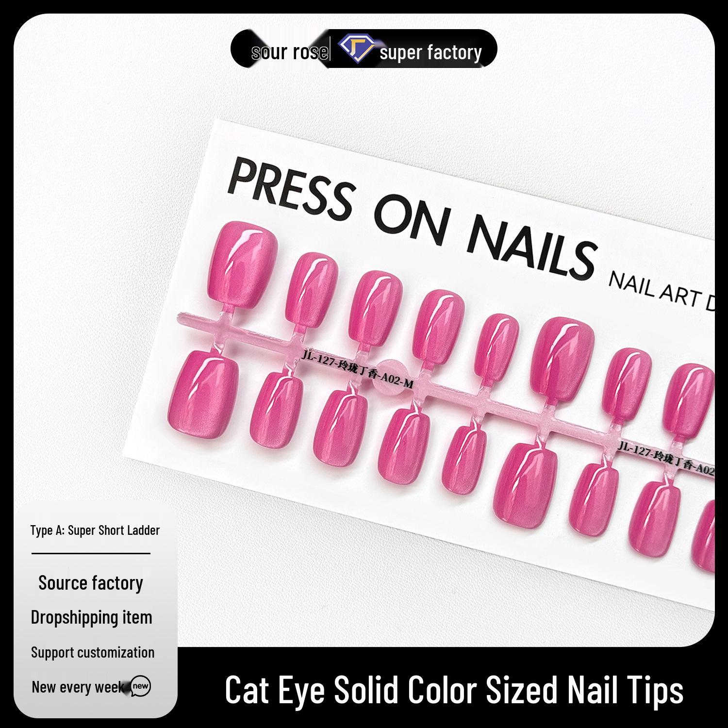 

Rose Red Cat Eye Christmas Cartoon Nails: Handmade Winter Wearable Nail Stickers