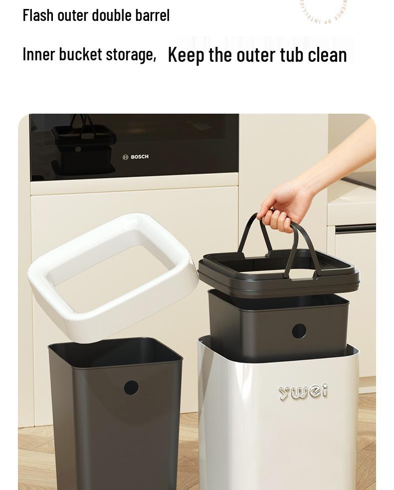Dual-Use Square Trash Can with Wheels - Light Luxury Wastebasket for Kitchen & Bathroom, Large Capacity
