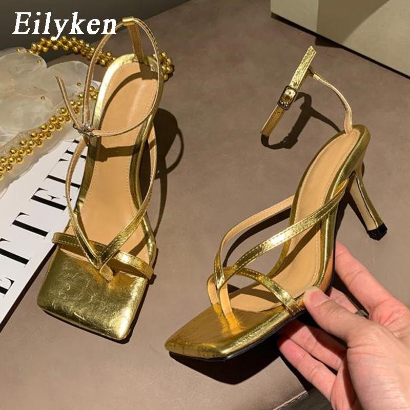 Fashion Eilyken New Fashion Narrow Band Gladiator Women Sandals Thin High Heels Shoes Elegant Square Toe Ankle Buckle Strap Party Pumps