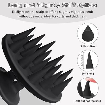 Silicone Hair Brush Scalp Massager, Long Hard Bristles for Long Curly Dense Hair, Head Cleaner Exfoliating Tool