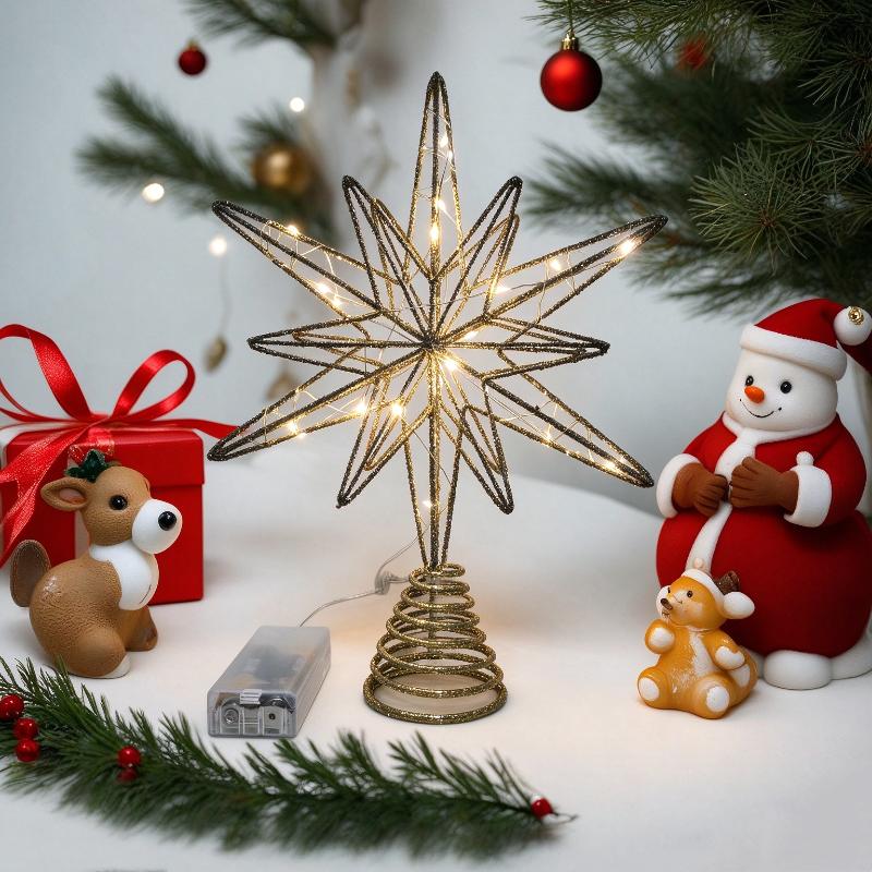 1Pcs Christmas Home Party Decoration Christmas Tree Toppers Star With Led String Lights Ornaments For Festival Party New Year