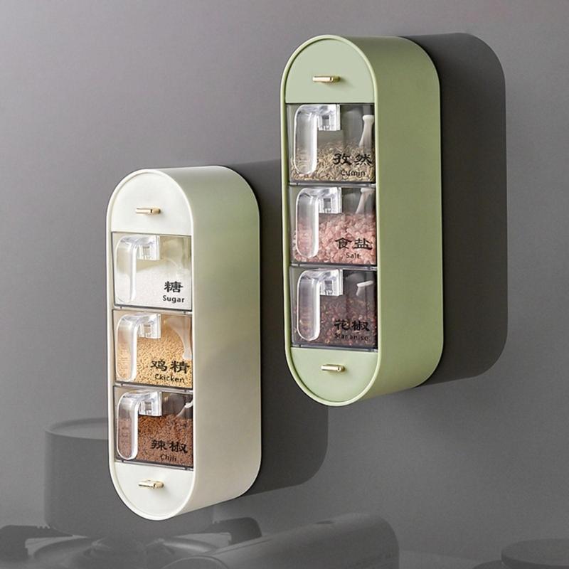 Wandmontierte Gewürzbox Freier Stanzbehälter Halter Zubehör für Trockennüsse Salz Pulver Organisation Etui