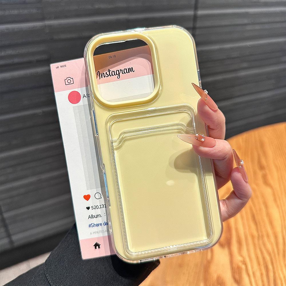 2in1 Card Holder Slot Wallet Photo Pocket Clear Candy Color Case For iPhone 17 16 15 14 13 12 11 Pro Max TPU+PC Shockproof Cover