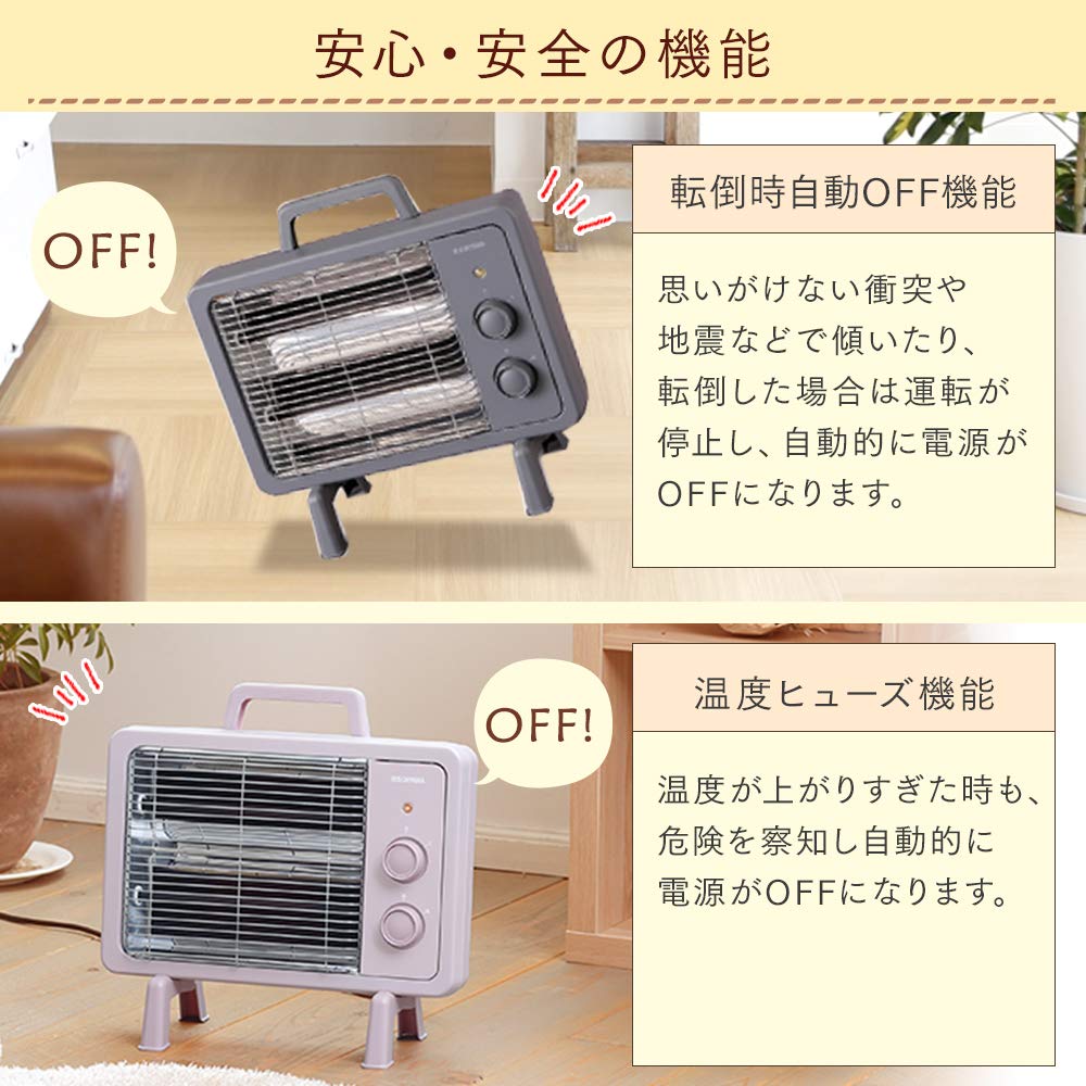 Iris Ohyama Electric Heater, Fast Heat, Power Off if Tipped Over, 400W/800W, Two-Level Switching, Black Coat Heater, IEHDB-800-H, Gray