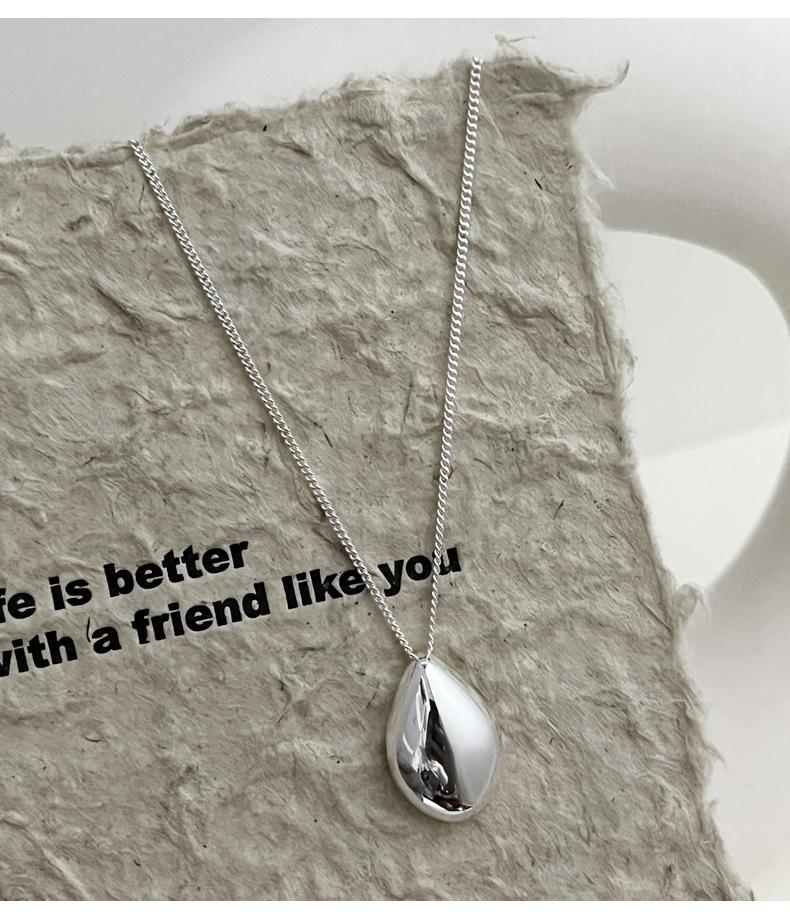 Water Drop Pendant Necklace for Women 925 Sterling Silver Glossy Sweater Chain Fashionable Long Fine Jewelry