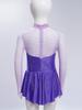 Jenter Skøytekjoler Dansedrakter Mock Neck Langermet Fargeblokk Gjennomsiktig Mesh Patchwork Skinnende Rhinestones Kjole