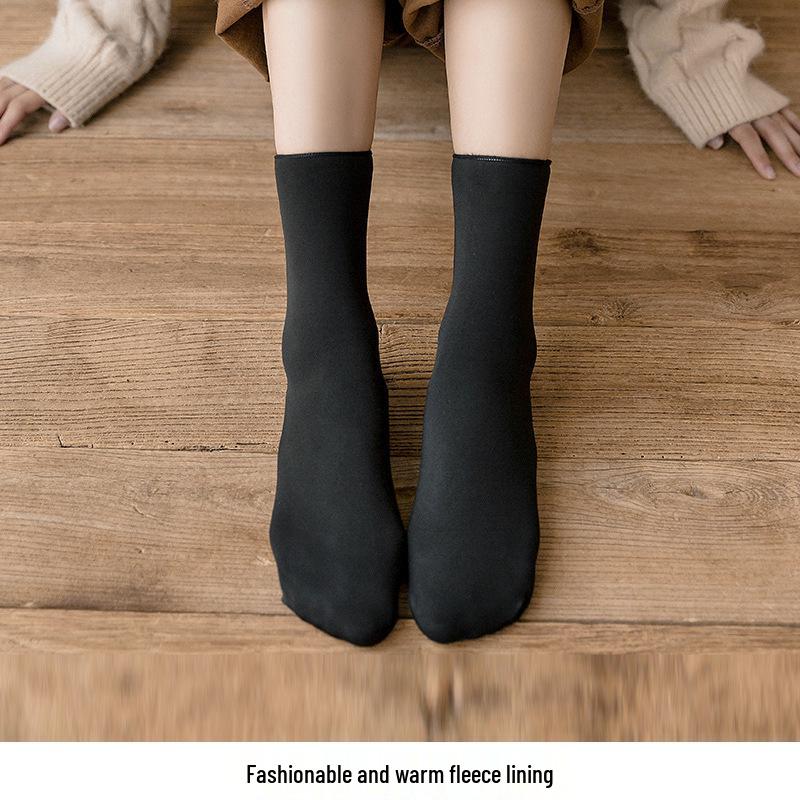Girls' Fleece-Lined Over-the-Knee Calf Socks, Thickened, Flesh-Colored, Bare Leg Effect, Autumn/Winter High-Top.