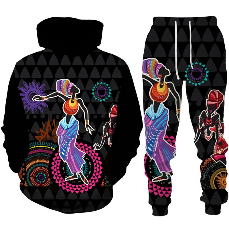 Frühling Herbst Afrikanischer Stil 3D Druck Trainingsanzug Set Mann Frau Hoodie + Hose 2-teilige Sets Dashiki Ethnisch Lässig Pullover Streetwear