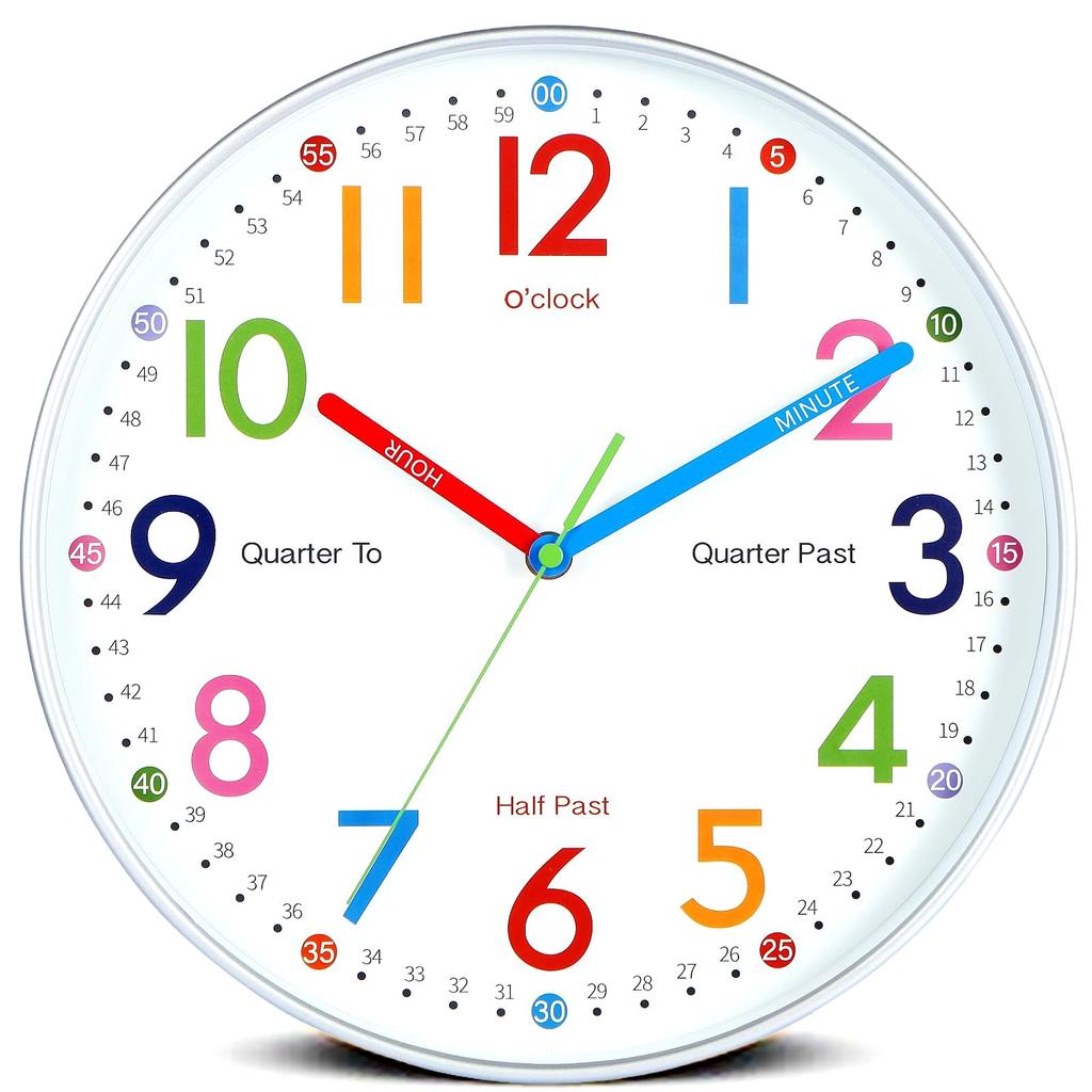 Nbdeal Educational Wall 30cm Colorful Clock, Radio-Controlled, Silent, Diameter, Dial, DB-3789