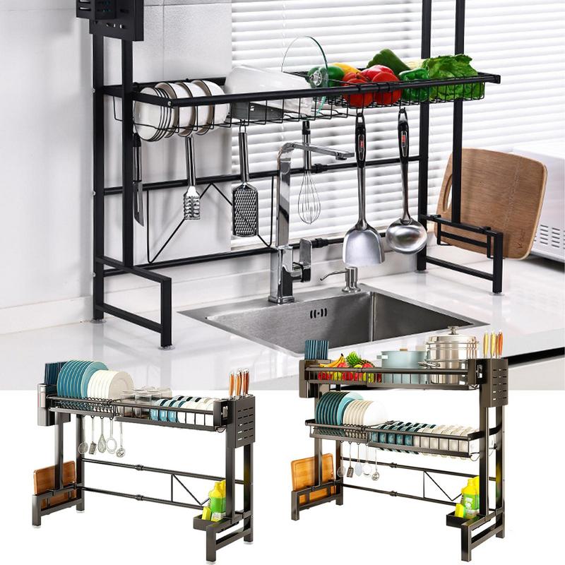 Over The Sink Drying Rack 2-Tiers Dish Drainer Rack Sink Organizer Rack Stainless Steel Space Saver Dish Drying Rack Kitchen