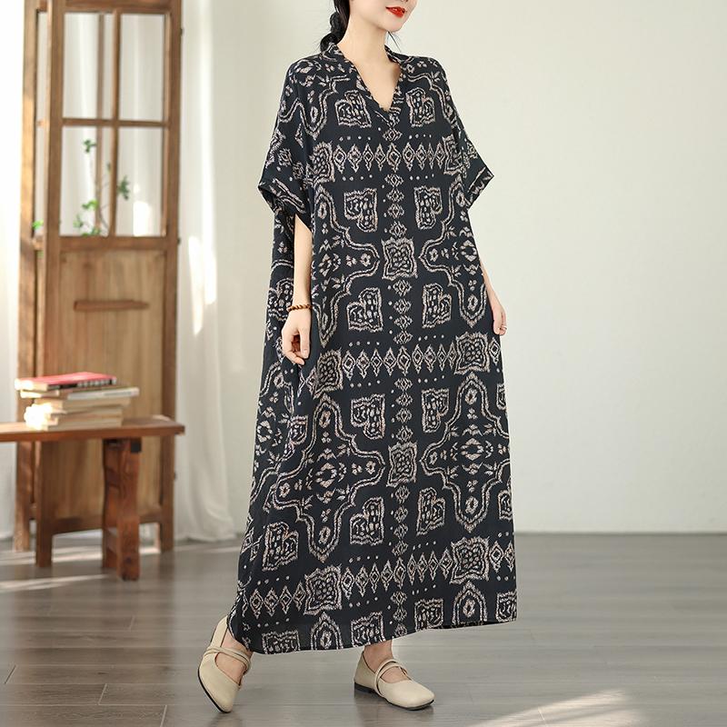 DIMANAF New Women Plus Size Spring Summer Beach Vintage Lady Long Dress Loose Oversize Maxi Floral Print 2026