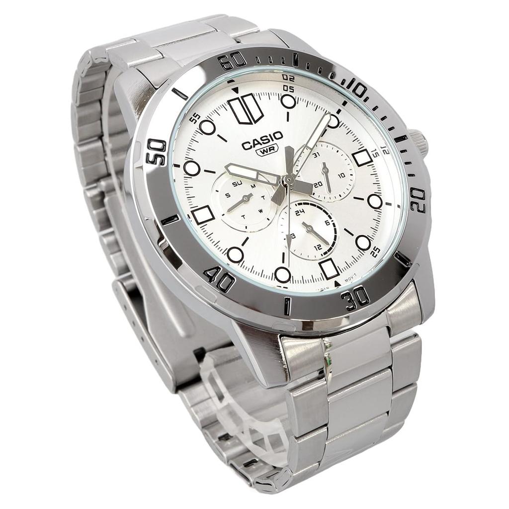CASIO Standard Men's Analog Watch MTP-VD300D-7E Silver Stainless Band 24-Hour Date Day Display Waterproof