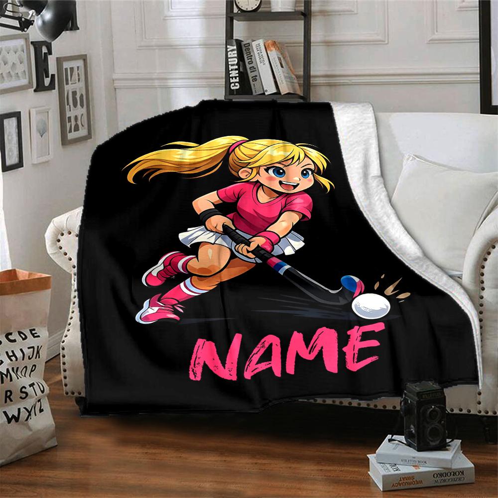 Custom Name Hockey Theme Printed Blanket - Perfect for Couch, Bed, Travel & Outdoor Use | Machine Washable, Cozy & Durable.