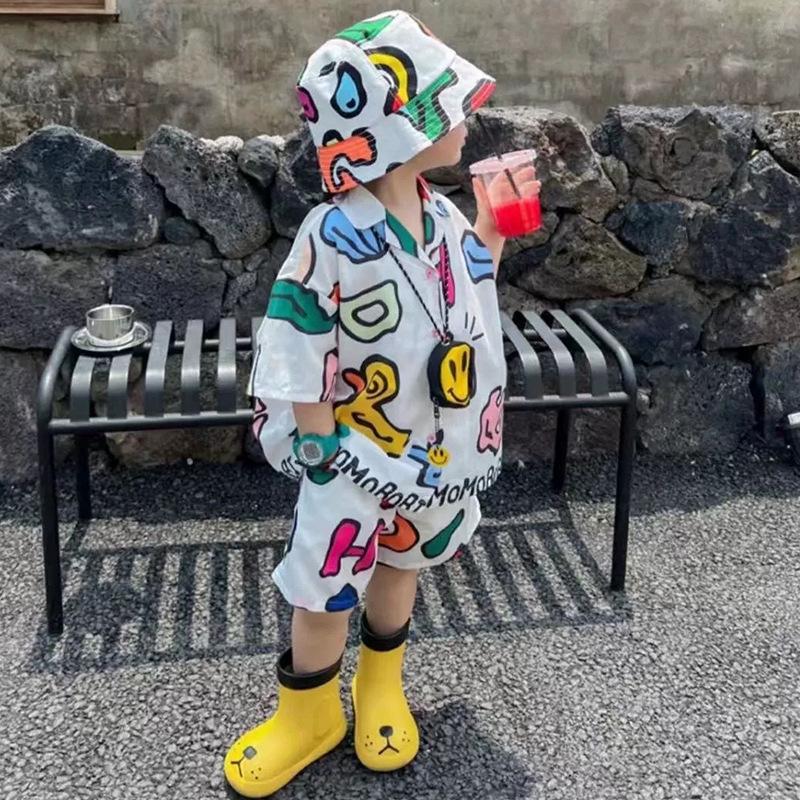 2024 Korean-Style Kids' Summer Suit - Beach-Ready Shorts & Shirt Set for Boys & Girls