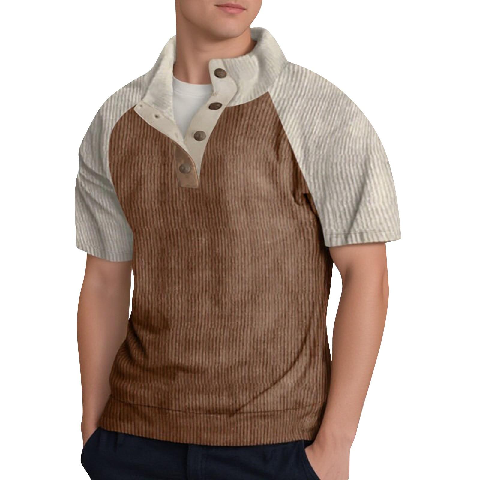 

Мужской повседневный топ с короткими рукавами и воротником-стойкой в полоску из тонкого вельвета XXXL коричневый