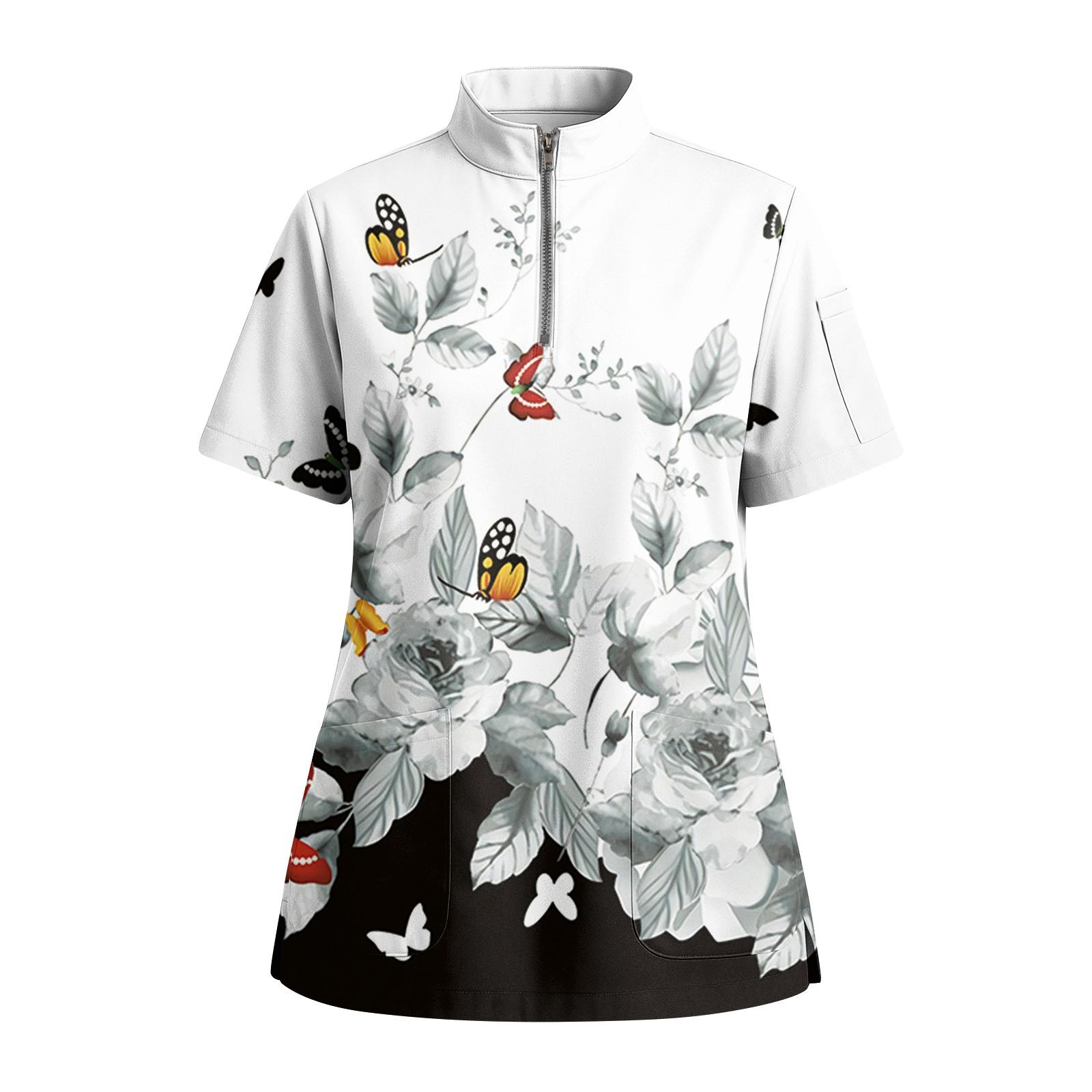 

Женская футболка с коротким рукавом, принтом, V-образным вырезом, застегивающаяся на пуговицы, с боковым разрезом XL серебряный