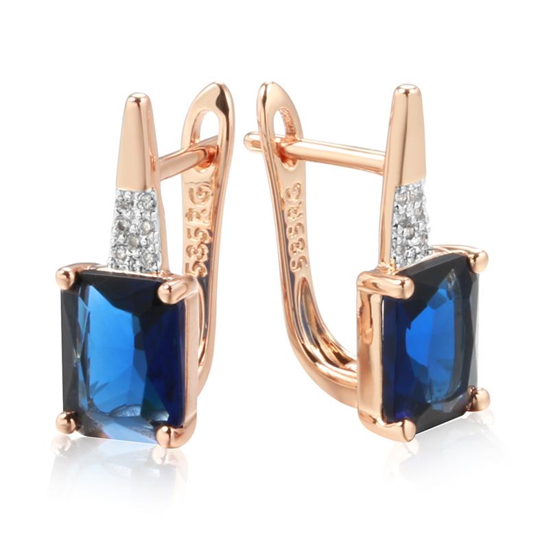 Shiny Square Blue Natural Zircon English Earrings For Women Rose Gold Mixed Luxury Wedding Party Daily Jewelry