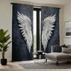 Set Of 2 Glam Style Semi Curtains White Angel Wings Print Deep Blue Textured Background Polyester Machine Washa Light Filtering Made
