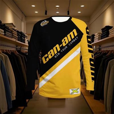Spring and Autumn Round Neck 3D Printed Top Fashionable Casual Long Sleeved Motorcycle Racing Men's T-shirts