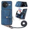For Xiaomi Poco F7 Pro 5G/Xiaomi Redmi K80 5G PU Leather Phone Back Cover with Zipper Card Holder and Long Strap