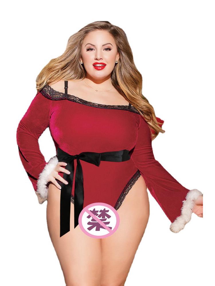 Exclusive Plus Size Sexy Lingerie Bodysuit - European & American Style Christmas Set