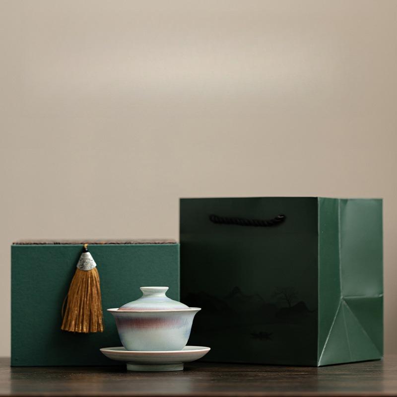 150ML Kiln Change Gaiwan Boutique Red Blue Glaze Sancai Tea Tureen Tea Maker Cover Bowl Chinese Tea Set Collection Craft
