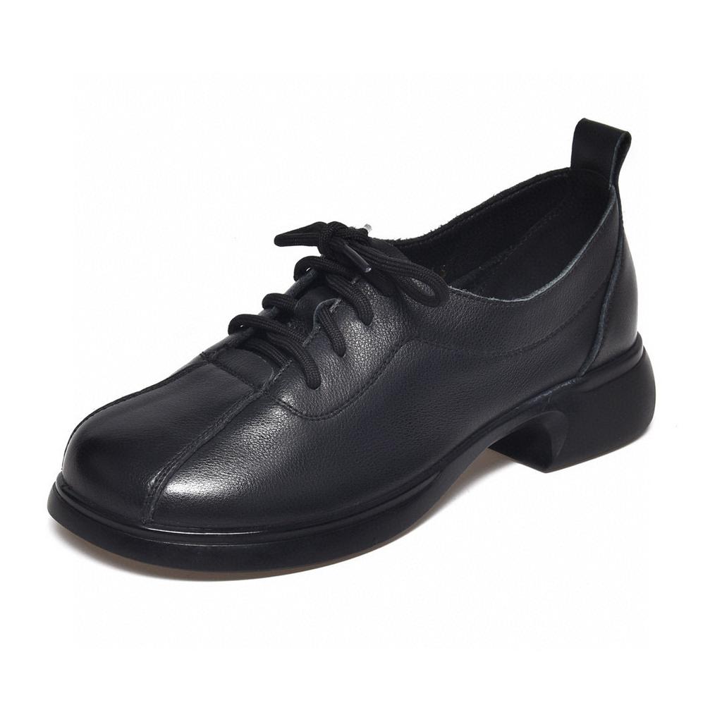 Small Leather Shoes Women's Autumn New Round Head Lace-up Flat Shoes Comfortable College Style Single Shoes