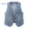 Retro Waistcoat Ladies Denim Vest Sleeveless Loose V Neck Double Buttons Solid Color Breathable Vintage Firm Stitching Hip Hop Streetwear Lady
