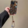 Whirlpool-Muster IND Retro Blau Braun Gemischt Handyhülle mit Lanyard für iPhone 11 12 13 14 15 16 17 Pro Max