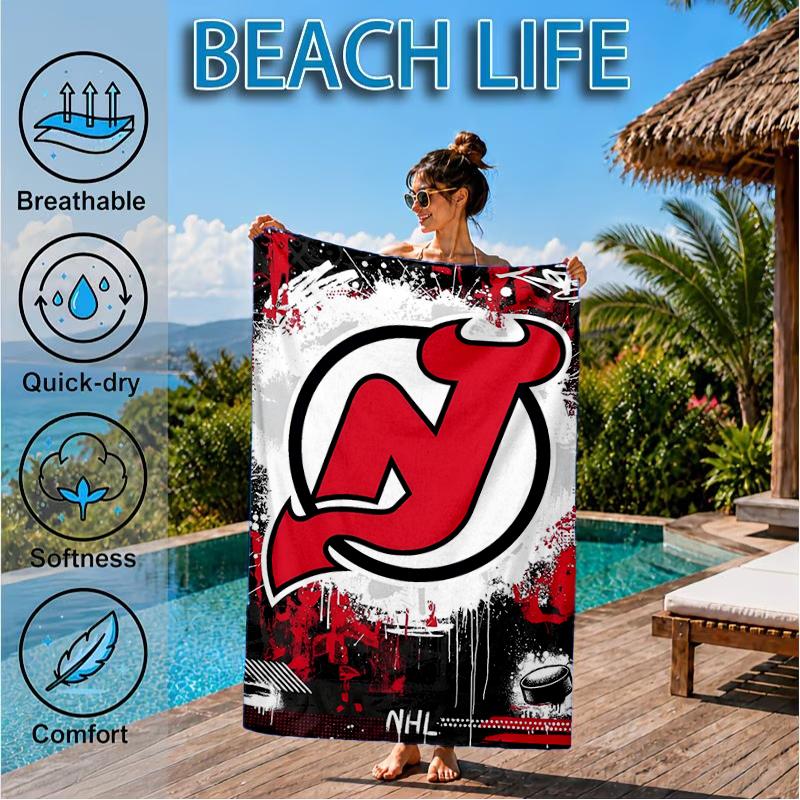 Jersey Devils Logo Beach Towel, Super Soft Microfiber, Perfect Gift for Her/Him, Birthday, for Pool, Beach, Travel, Decor Beach Party