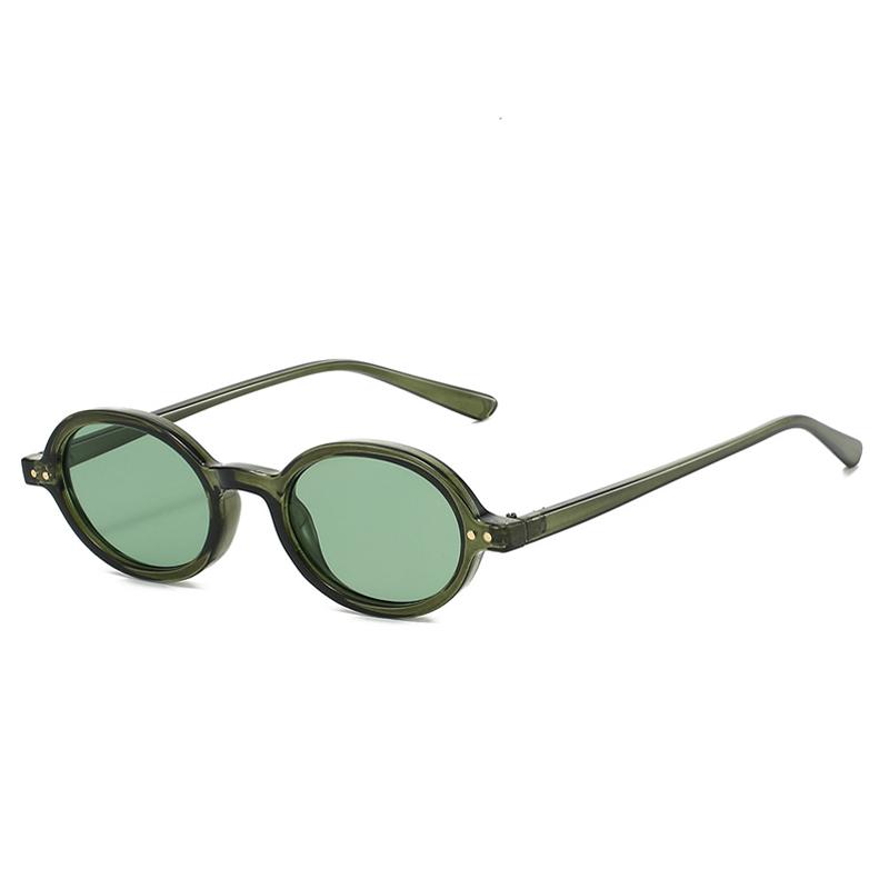 SO&EI Fashion Small Oval Sunglasses Rivets Women Shades UV400 Vintage Punk Men Candy Color Sun Glasses