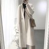 Women's Mid-Length Wool Trench Coat - Faux Mink Knitted Cardigan, Over-the-Knee, Thick Winter Petite Overcoat