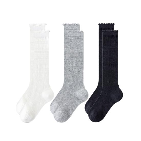 3 Pairs Kids Thin Cotton Socks for Summer Solid Color Crew Socks for Girls Boys Breathable Soft Non-Slip School Uniform Socks for Daily Wear Sports XL