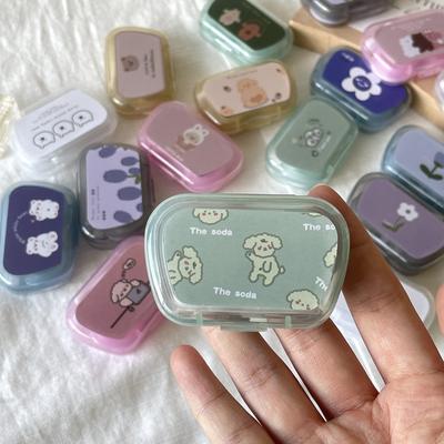 Ins with Mirror Floral Animal Printed Cute Contact Lens Box Portable Contact Lens Case Companion Box Travel Contact Lenses Case