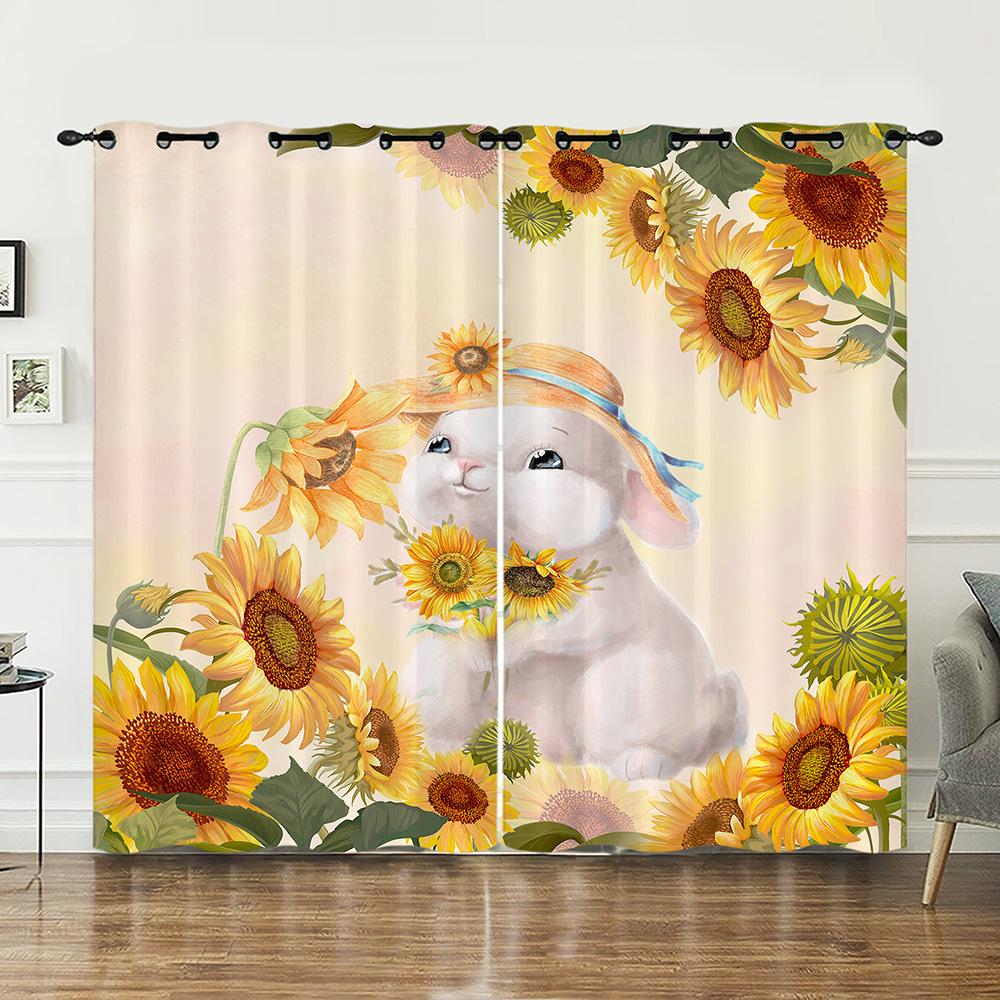 Curtains Animals Sunflowers Plants Cattle Dogs Horse Curtains Digital Printing Blackout Curtains No Punching