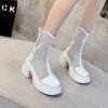 2026 Summer New Fashion round Head High Heel Waterproof Platform Thick Bottom Short Boots Mesh Casual Women's Boots round Toe