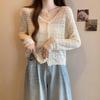 2025 Women's Plus Size Ice Silk V-Neck Knit Cardigan - Summer Sun Protection, Solid Color, Thin, Hollow-Out Short Shawl Jacket