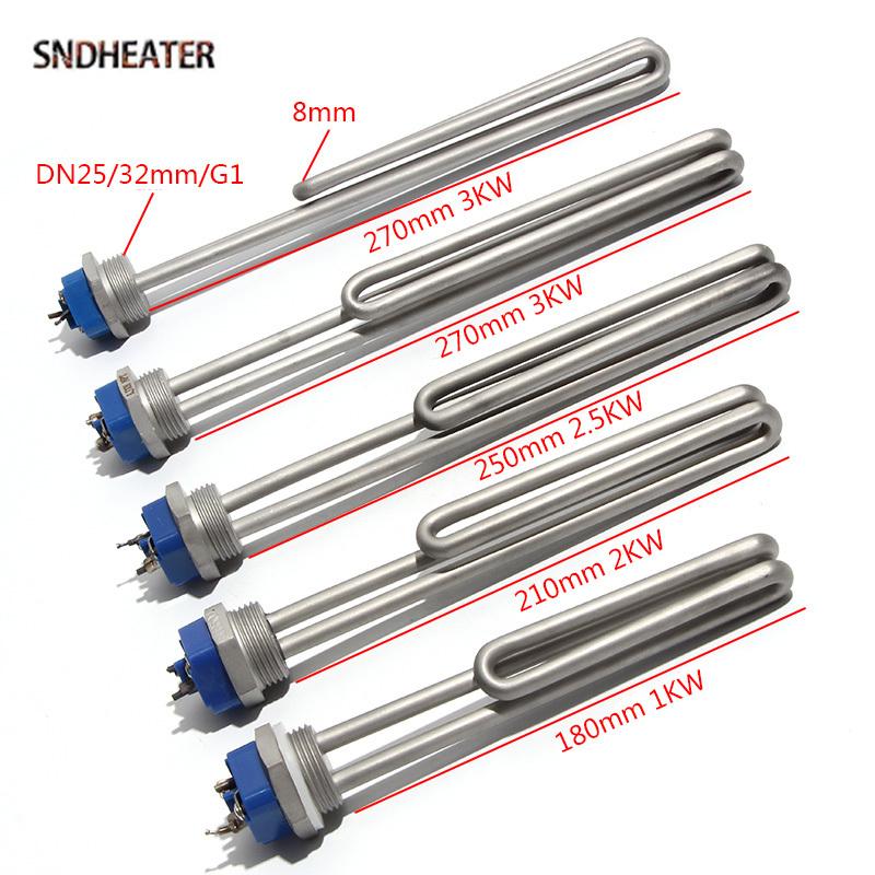 SNDHEATER DN25 G1 Závit BSP Ohřívač vody Odpor 120V 240V Nerezová ocel Ponorný Solární topný prvek 1000W 2000W 2500W