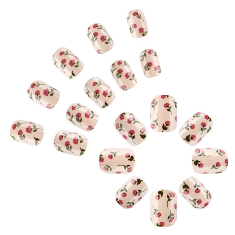 Square Press On Nail Flower Fake Nail Glues On Nail Artificial Acrylic Nail 12 Size 24pcs Stick On Nail for Women Girls