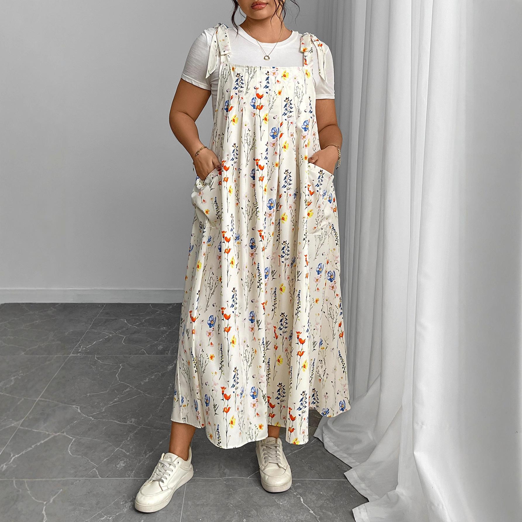 

Летнее Новое Модное Длинное Платье Большого Размера, Однотонное Платье-Холтер С Принтом Свободного Кроя 2XL