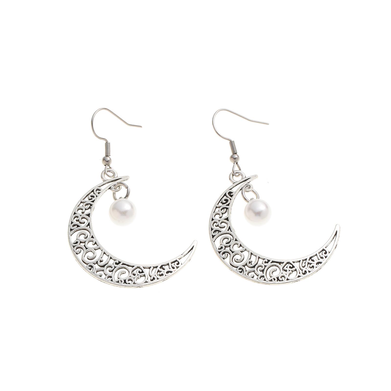 

Женские серьги-подвески из сплава с полым полумесяцем и жемчугом