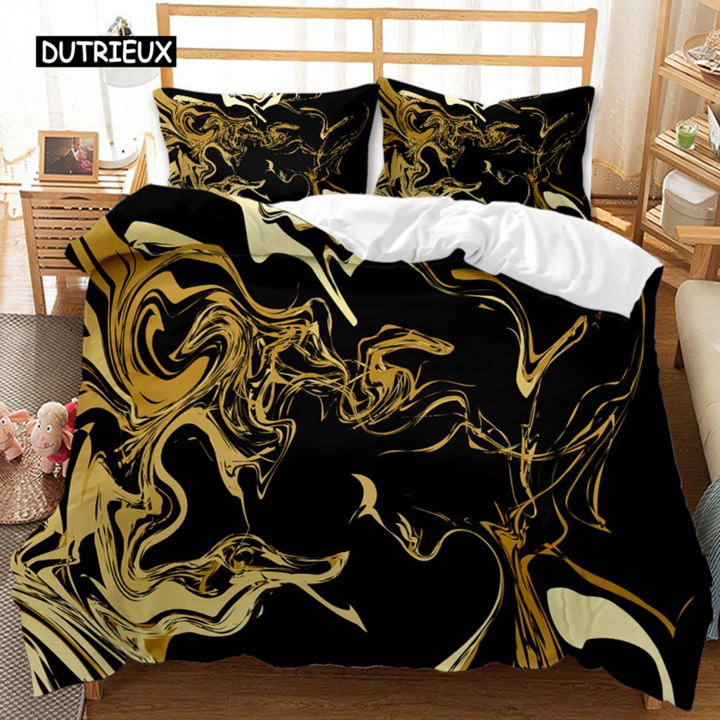 Márvány Paplanhuzat Szett Márvány Ágynemű Szett Kék Arany Absztrakt Textúra Gyerek Ágynemű Dupla Queen King Méret Poliészter Paplanhuzat