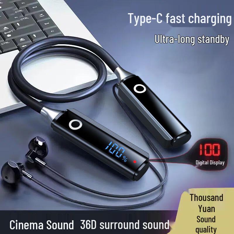 Wireless Bluetooth Earphones 003: Ultra-Long Battery Life, Power Display, Low Latency, Neckband Semi-In-Ear Design.