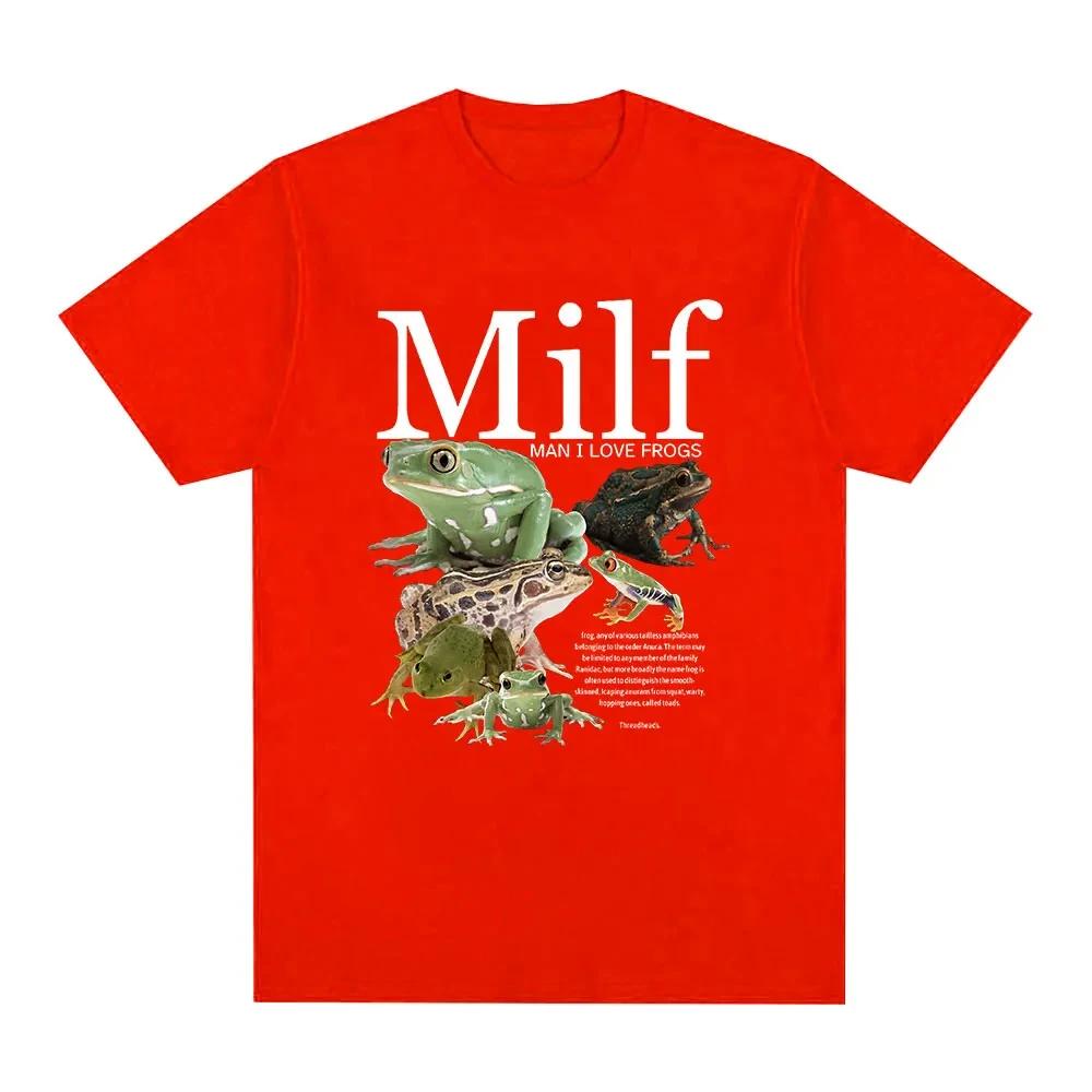MILF Ich Liebe Frösche T-Shirt Lustiger Frosch Amphibienliebhaber Vintage Unisex T-Shirts Herren Baumwolle Übergroß Kurzarm T-Shirt