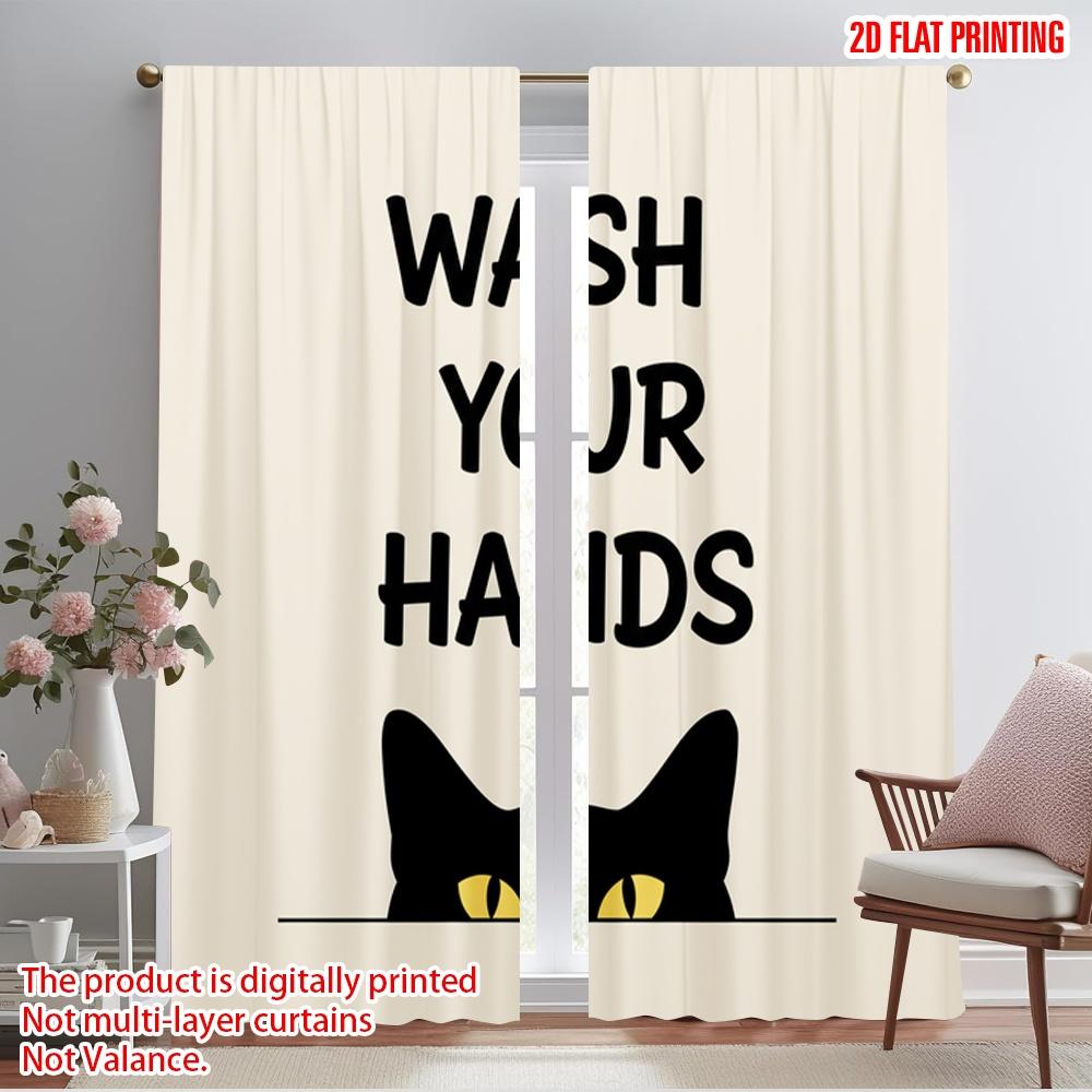 

2 шт. 2D плоская печать Шторы Мойте руки Черный кот Полиэстер Без электричества Всесезонный Декор для вечеринок и праздников Идеально 52.50×116.00 CM 2pcs