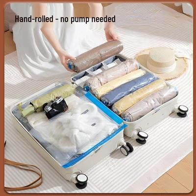 Portable Hand-Roll Vacuum Compression Bag for Travel - Clothes & Cosmetics Storage